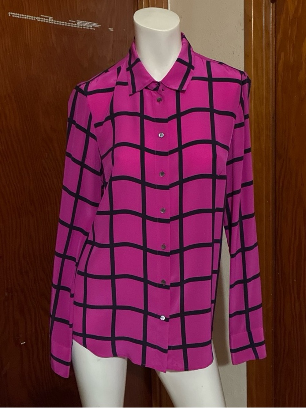 J Crew Pink Checkered Button Down Silk Blouse - Size 4